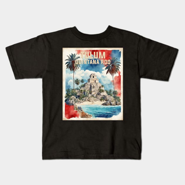 Tulum Quintana Roo Mexico Vintage Tourism Travel Kids T-Shirt by TravelersGems